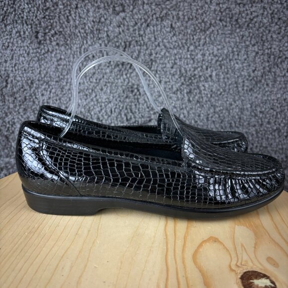 SAS Shiny Black Textured Loafers - Picture 4 of 9